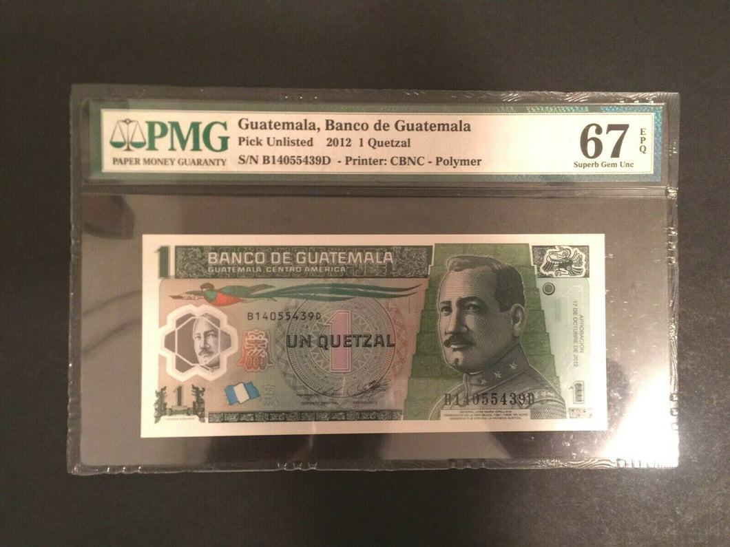 Guatemala 1 Quatezal Banknote World Paper Money UNC PMG EPQ 67 Superb Gem - L2