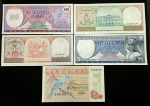Suriname 100,25,10,5,21/2 Gulden Banknote Set World Paper Money UNC Currency