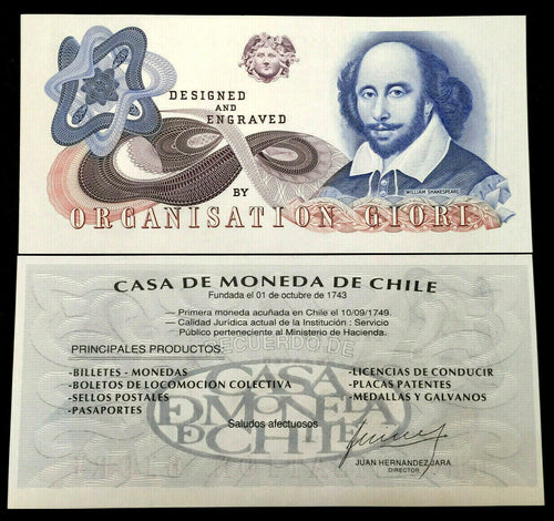 Chile PCASA(U) Case De Mondo /Giori Obverse:Shakespeare UNC World Paper Money - Collectors Couch