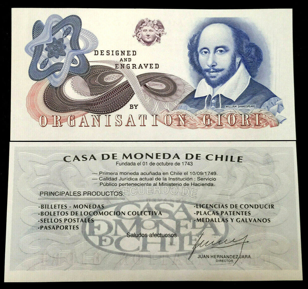 Chile PCASA(U) Case De Mondo /Giori Obverse:Shakespeare UNC World Paper Money