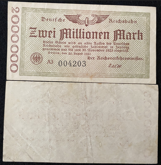 Germany 2 MILLION Mark 1923 Banknote - 99 Years Old