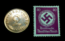 Load image into Gallery viewer, Rare Old WWII German War Coin 2 Reichspfennig &amp; 40pf Stamp World War 2 Artifacts