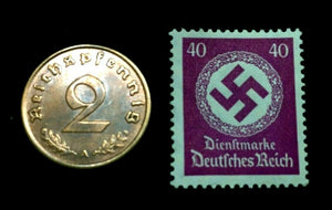 Rare Old WWII German War Coin 2 Reichspfennig & 40pf Stamp World War 2 Artifacts
