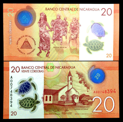 Nicaragua 20 Cordobas 2015 Polymer Banknote World Paper Money UNC Currency - Collectors Couch