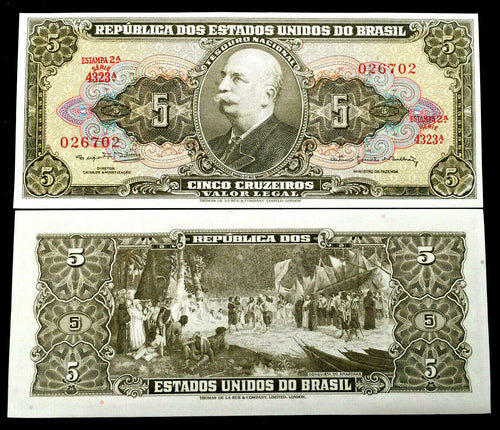 Brazil 5 Cruzeiros 1962 Banknote World Paper Money UNC Currency Bill Note - Collectors Couch