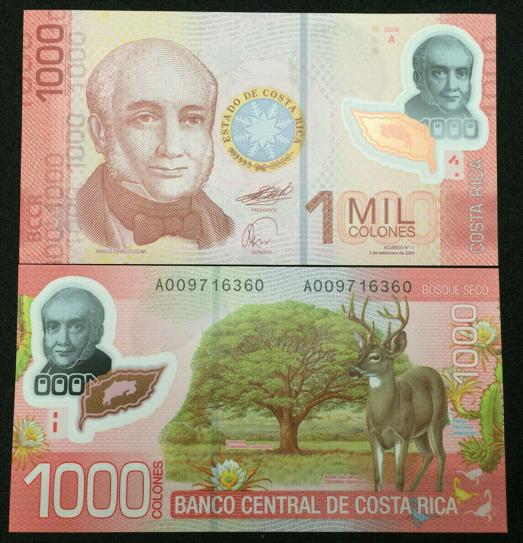 Costa Rica 1000 Colones POLYMER Banknote World Paper Money UNC Currency Bill
