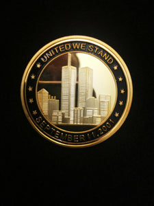 World Trade Center,Gold Plated Coin,September 11,Memory Token 9/11 & Frame - Blk