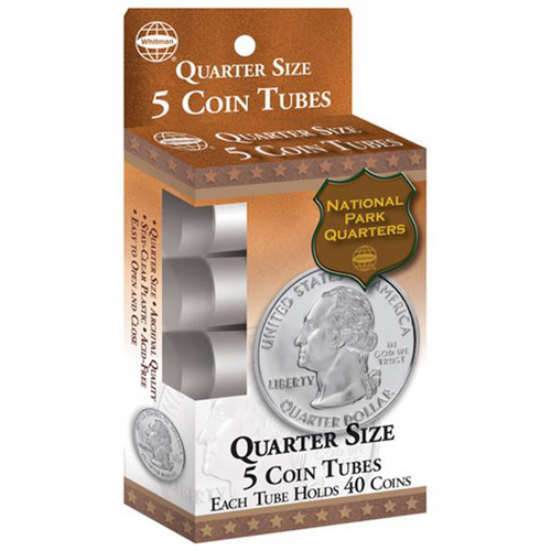 New QUARTER Size Coin Tubes From Whitman - 2 Packs Of 5 Each. Tube Hold 40 Coins