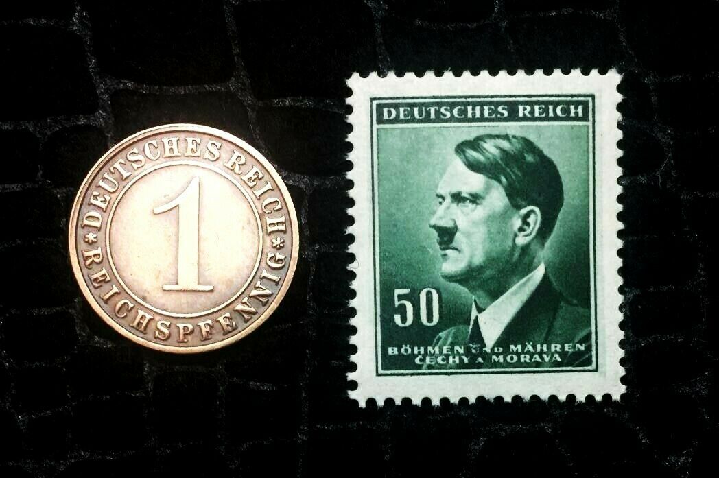 Authentic German WW2 Unused Stamp & Rare WW2 German 1 Reichspfennig - Collectors Couch