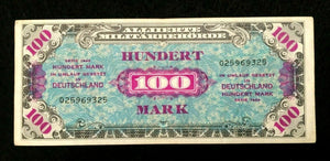 1944 WWII Germany Allied Occupation Military Currency 100 Mark Banknote - S325