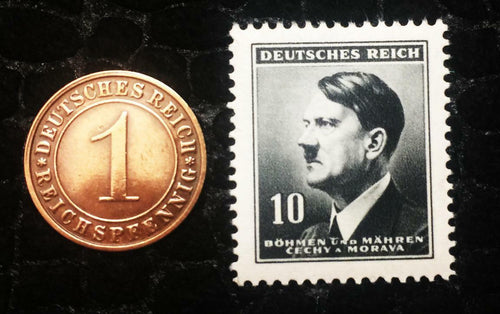 Authentic German WW2 Black Stamp and Antique German Coin - World War 2 Artifacts - Collectors Couch