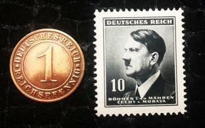 Authentic German WW2 Black Stamp and Antique German Coin - World War 2 Artifacts