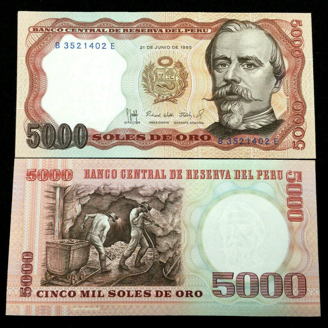 PERU 5000 SOLES Banknote World Paper Money UNC Currency Bill Note