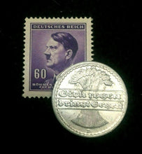 Load image into Gallery viewer, Rare Antique German 50 Pfenning 1920s Coin &amp; Unused Blue Stamp WW1 &amp; 2 Artifacts - Collectors Couch