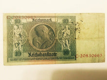 Load image into Gallery viewer, German WW2 Rare 10 Rp Coin wth Stamps &amp; V RARE 10 Mark Bill