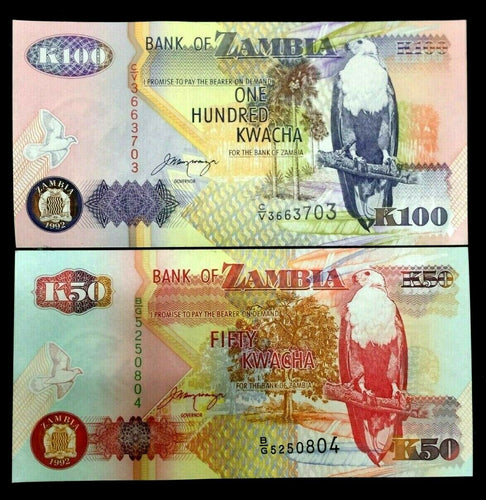 Zambia 100 and 50 Kwacha Banknote World Paper Money UNC Currency Bill Note - Collectors Couch