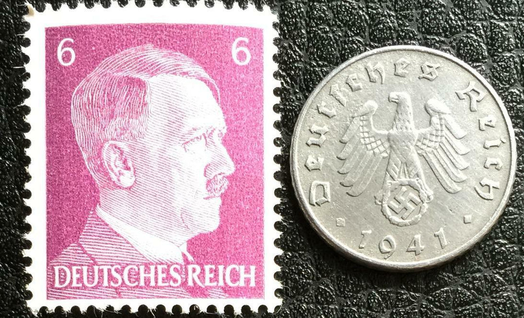 Rare WW2 German 5 Reichspfennig Coin & Unused 6Pf Stamp Authentic Artifacts