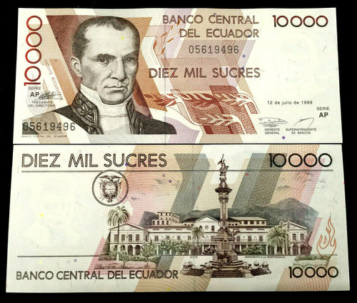 Ecuador 10000 Sucres 1999 Banknote World Paper Money UNC Currency Bill Note - Collectors Couch