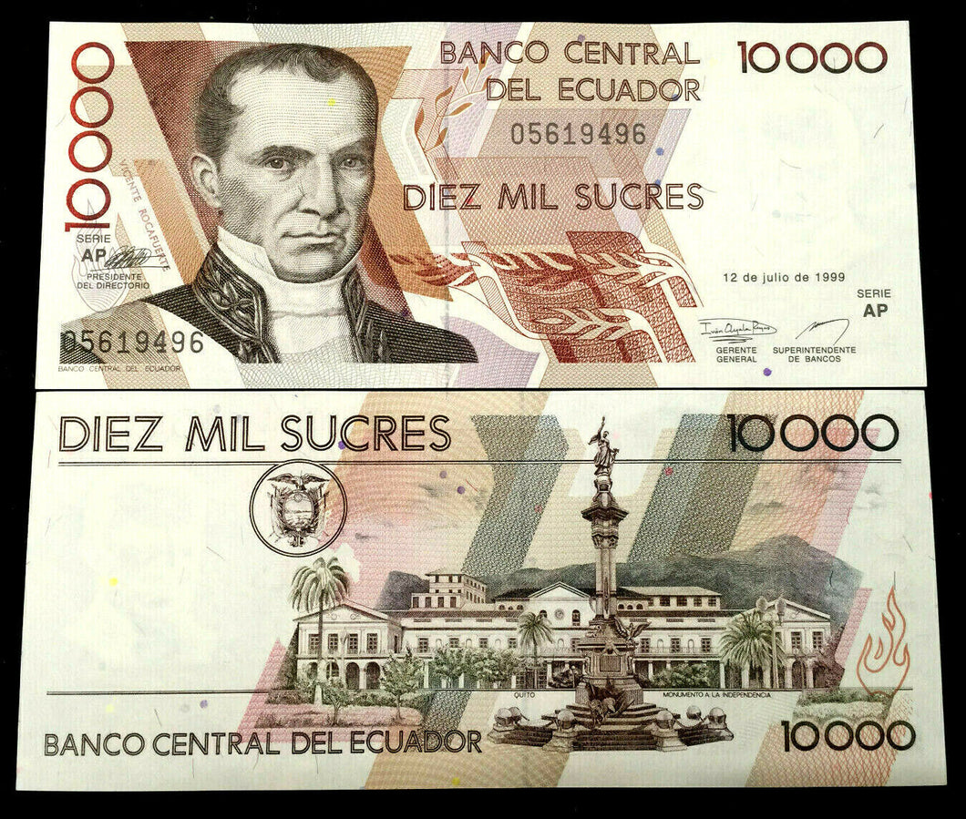 Ecuador 10000 Sucres 1999 Banknote World Paper Money UNC Currency Bill Note