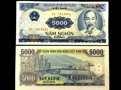VIETNAM 5000 Dong Year 1991 Banknote World Paper Money UNC Currency Ho Chi Minh - Collectors Couch