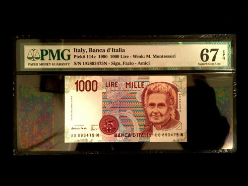 Italy 1000 Lire 1990 Banknote World Paper Money UNC GEM - PMG Certified - Collectors Couch