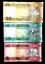 Load image into Gallery viewer, South Sudan 5, 10, 20 Pounds Banknote World Paper Money UNC Currency Bill Note