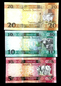 South Sudan 5, 10, 20 Pounds Banknote World Paper Money UNC Currency Bill Note