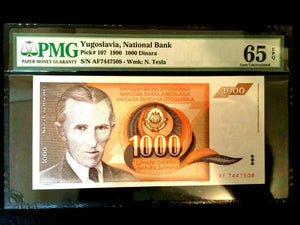 Yugoslavia 1000 Dinara 1990 World Paper Money UNC Currency - PMG Certified