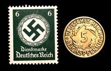 Load image into Gallery viewer, Authentic German World War 2 Rare 5Pf Coin &amp; with Famous 6Pf Unused Stamp - WWII