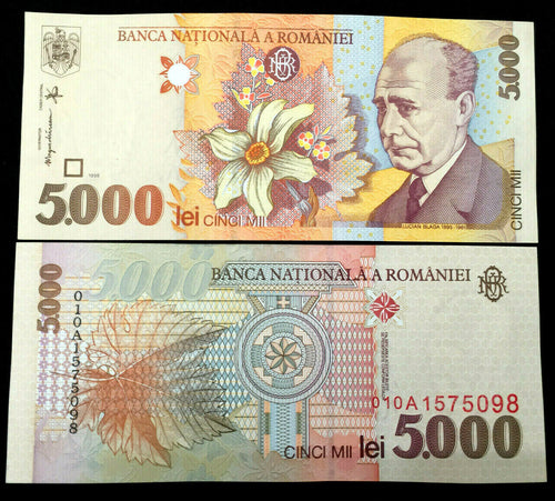 Romania 5000 Lei 1998 Banknote World Paper Money UNC Currency Bill Note - Collectors Couch