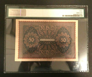 Rare Historical 50 German Mark 1919 - PMG Certified  Extremely Fine -  WW1 Era - Collectors Couch