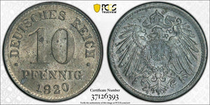 1920 German Empire 10 Reichspfennig PCGS MS63 Rare Coin