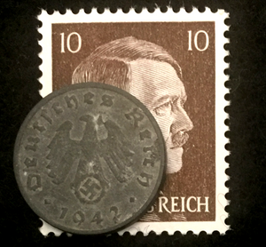 Rare Old WWII German War Coin One Reichspfennig & Stamp World War 2 Artifact - Collectors Couch
