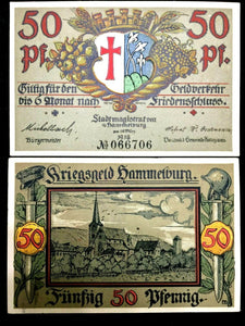 1918 German Notgeld Hammelburg 50 Pfennig Bank Note - 100 Years Old UNC - Collectors Couch