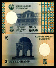 Load image into Gallery viewer, Tajikistan 5 Diram 1999 Banknote World Paper Money UNC Currency Bill Note