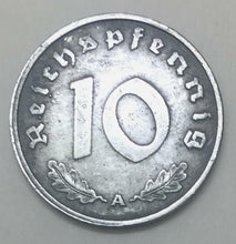 Load image into Gallery viewer, Rare WW2 German10 Rp Coin &amp; Stamps &amp; 10000 Mark Bill - Historical Artifact - Collectors Couch