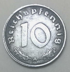 Rare WW2 German10 Rp Coin & Stamps & 10000 Mark Bill - Historical Artifact - Collectors Couch