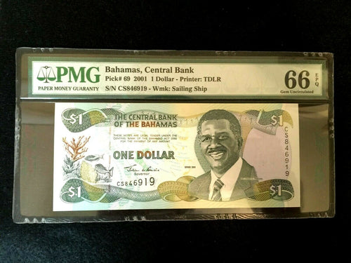 Bahamas 1 Dollar 2001 World Paper Money UNC Currency - PMG Certified - Collectors Couch