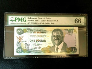 Bahamas 1 Dollar 2001 World Paper Money UNC Currency - PMG Certified - Collectors Couch