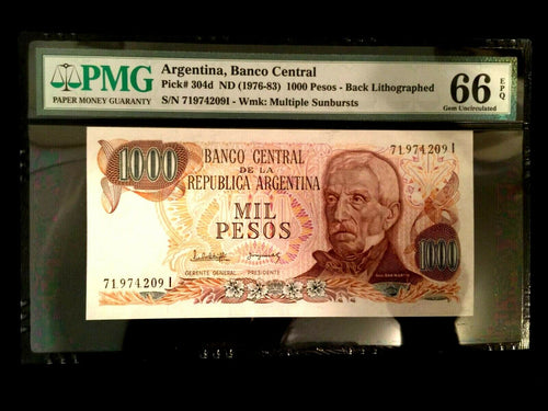 Argentina 1000 Pesos 1976 World Paper Money UNC Currency - PMG Certified - Collectors Couch