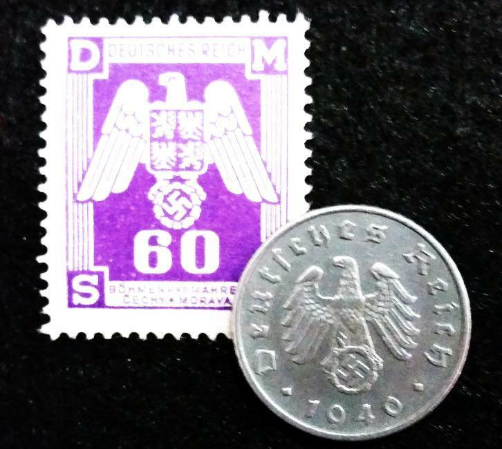 Authentic WW2 German 5 Reichspfennig & Unused Stamp - Historical Artifacts
