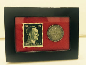 German WW2 Rare 10 Rp Coin with Stamp in a Secure Metal Disp Frame - Collectors Couch