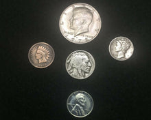 Load image into Gallery viewer, Antique Lot - Buffalo Nickel SILVER Dime Indian Head &amp; Steel Penny &amp; Half Dollar - Collectors Couch
