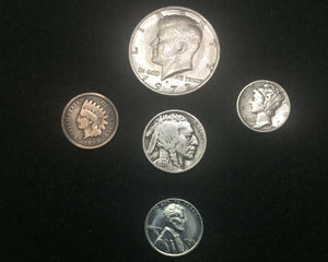 Antique Lot - Buffalo Nickel SILVER Dime Indian Head & Steel Penny & Half Dollar - Collectors Couch