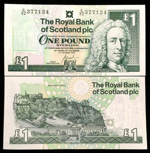 Scotland Royal Bank 1 Pound 2001 Banknote World Paper Money UNC Currency Bill - Collectors Couch