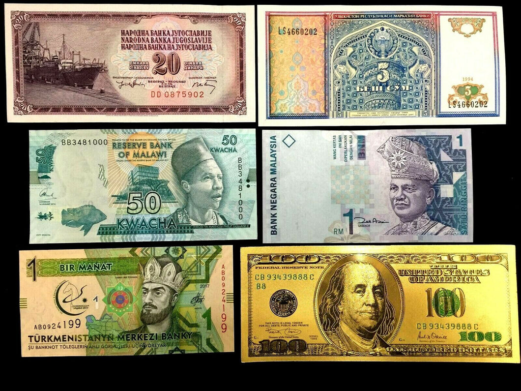 World Currency Lot Yugoslavia, Uzbekistan, Turkmenistan, Malawi, Yugoslavia UNC