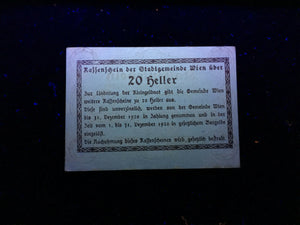 Austria 20 Heller 1920 Regional Issue Vienna World Paper Money UNC - 100 Yrs Old - Collectors Couch