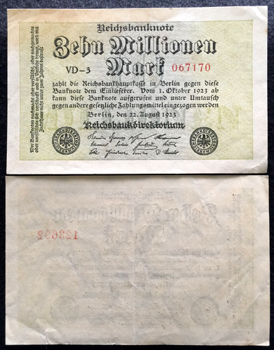 Germany 10 MILLION Mark 1923 Banknote - 99 Years Old - Collectors Couch