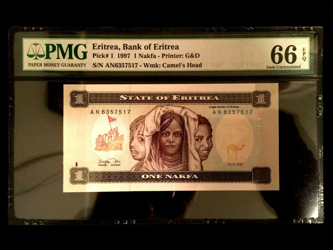 ERITREA 1 Nakfa 1997 Banknote World Paper Money UNC Currency - PMG Certified