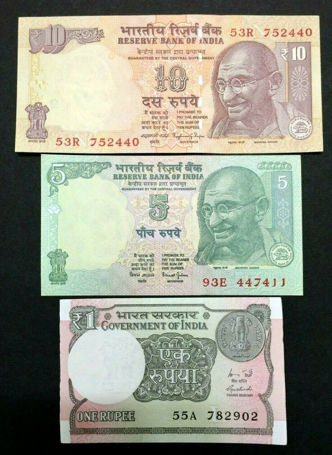 India 1, 5, 10 Rupees GANDHI Banknote World Paper Money UNC Currency Bills Note